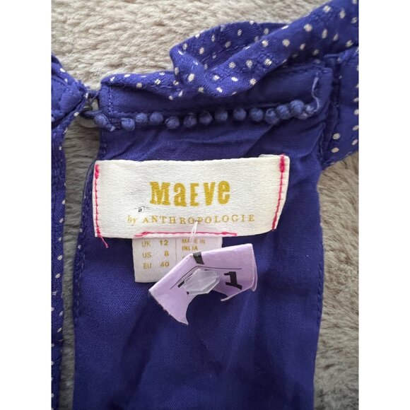 Maeve By Anthropologie Blue Polka Dot Jumpsuit With Ruffle Collar & Sleeveless - Picture 6 of 11